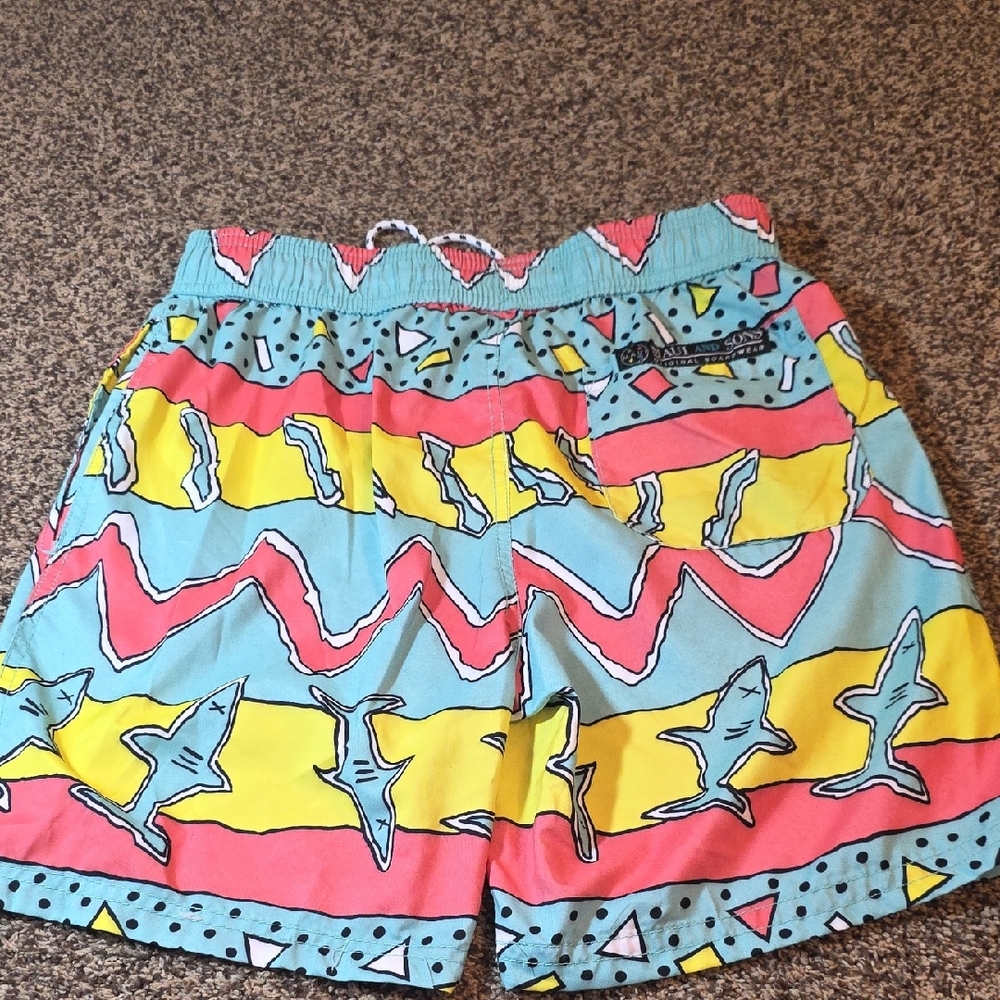 Colorful Shark Print Swim Shorts Size Medium - Picture 5 of 7